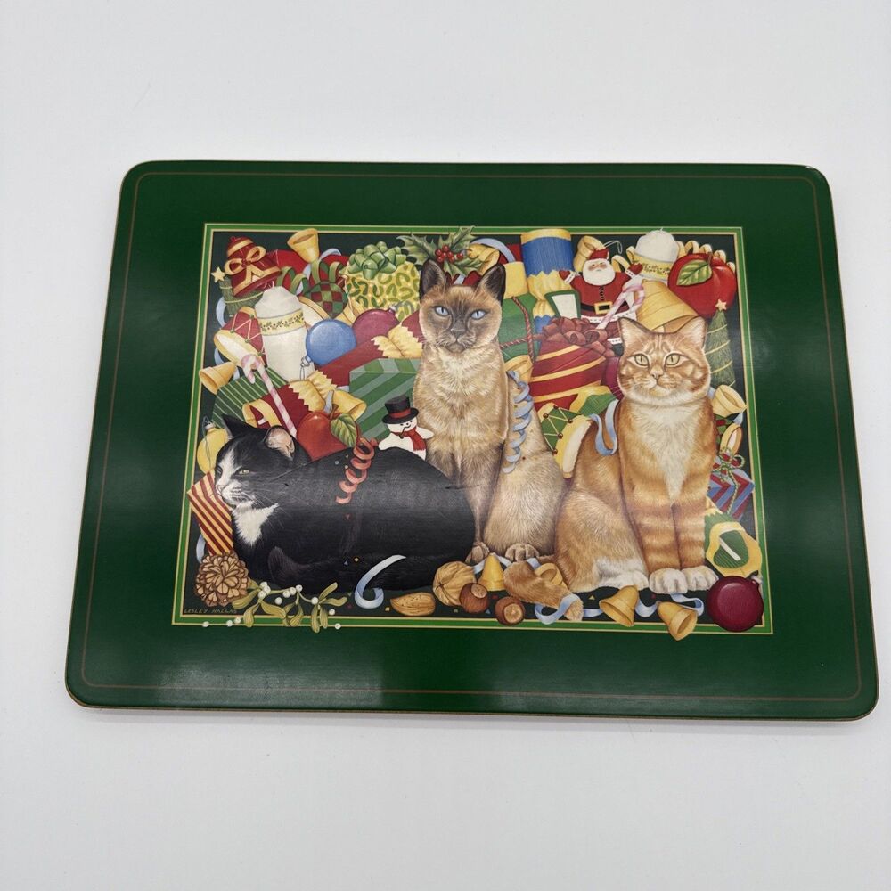 Vintage Pimpernel Cork Backed Placemat Cats Christmas Decorative Holiday Festive